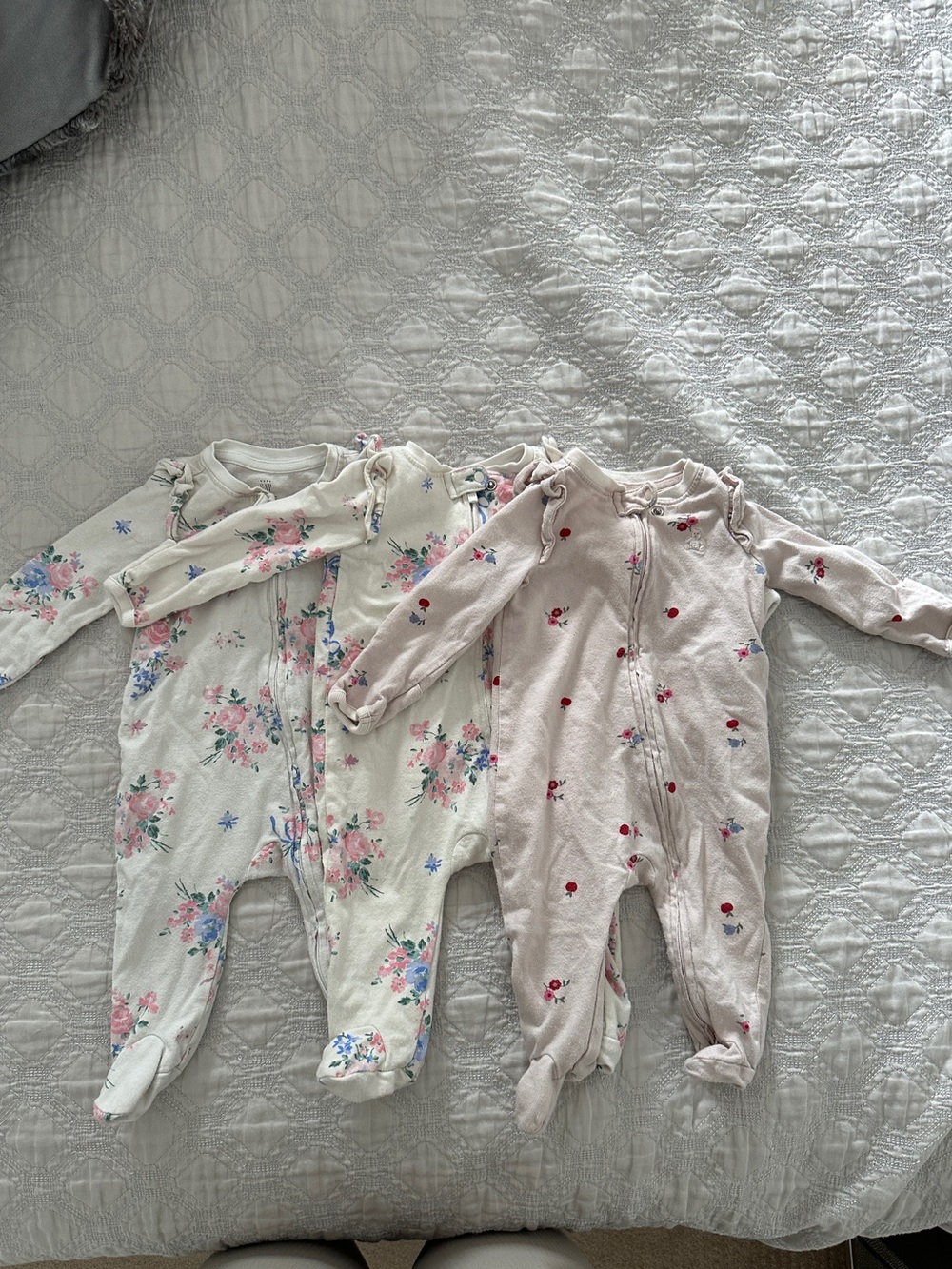 Baby Gap Girls Floral Footed One-Piece Pajamas - Pink & Cream set of 3